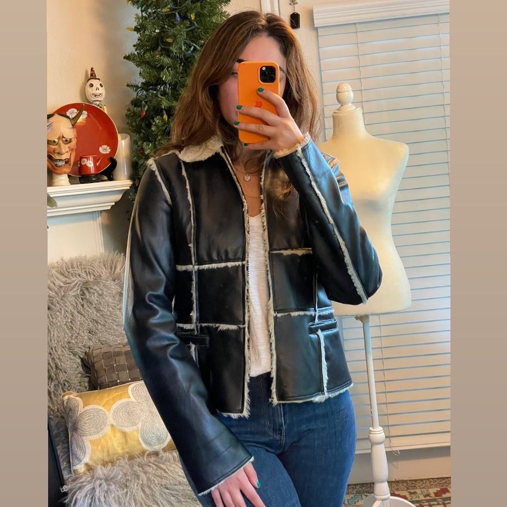 Xhilaration vintage faux black leather moto jacket